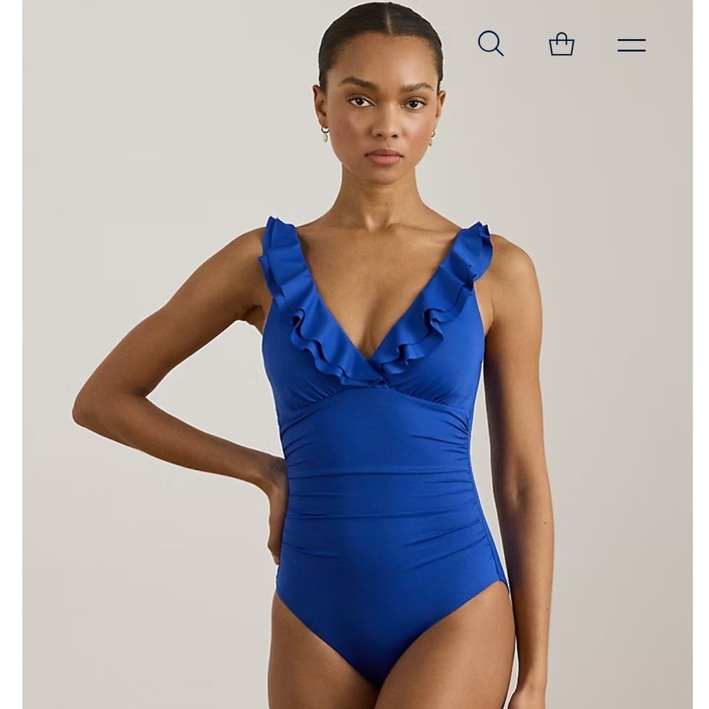 Lauren Ralph Lauren Ruffle-Trim Surplice One-Piece swimsuit sz 10 BS93